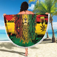 Personalised Rastafarian Lion Beach Blanket Cannabis Leaf Pattern - Wonder Print Shop