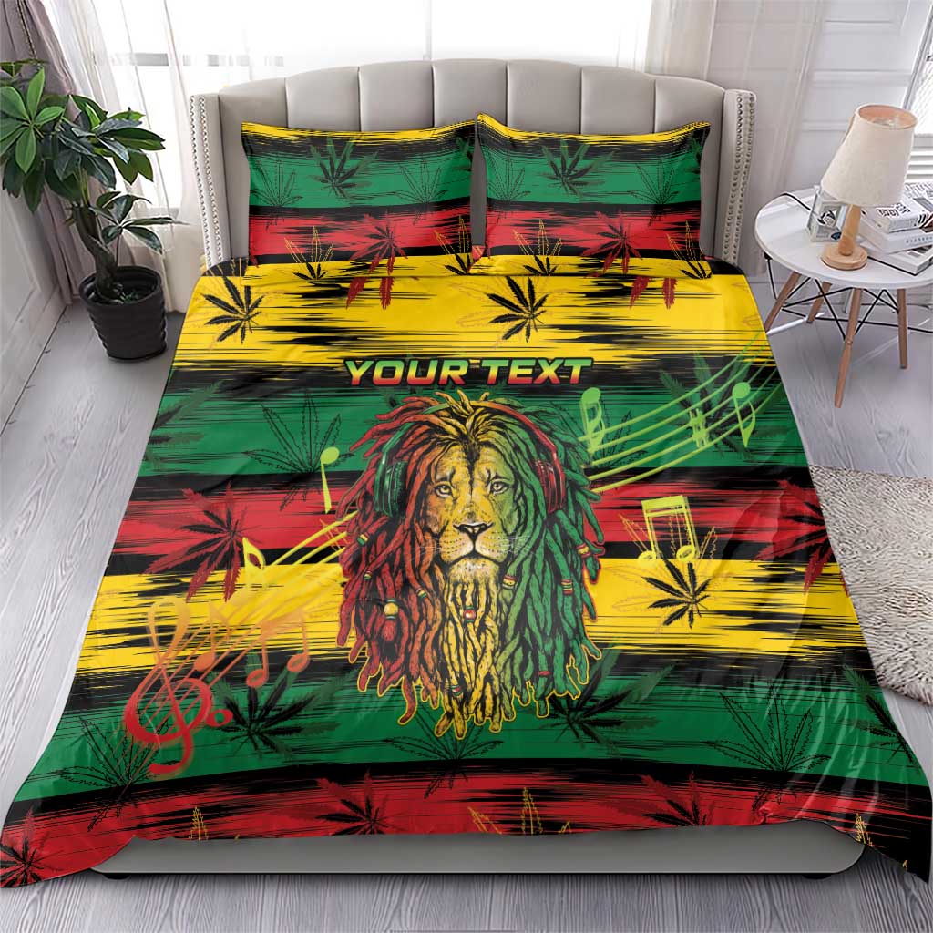 Personalised Rastafarian Lion Bedding Set Cannabis Leaf Pattern - Wonder Print Shop