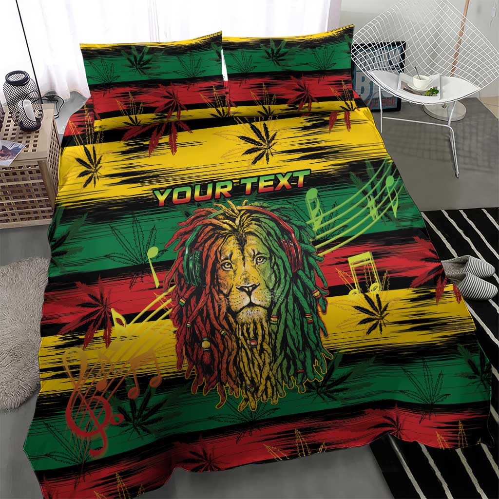 Personalised Rastafarian Lion Bedding Set Cannabis Leaf Pattern - Wonder Print Shop