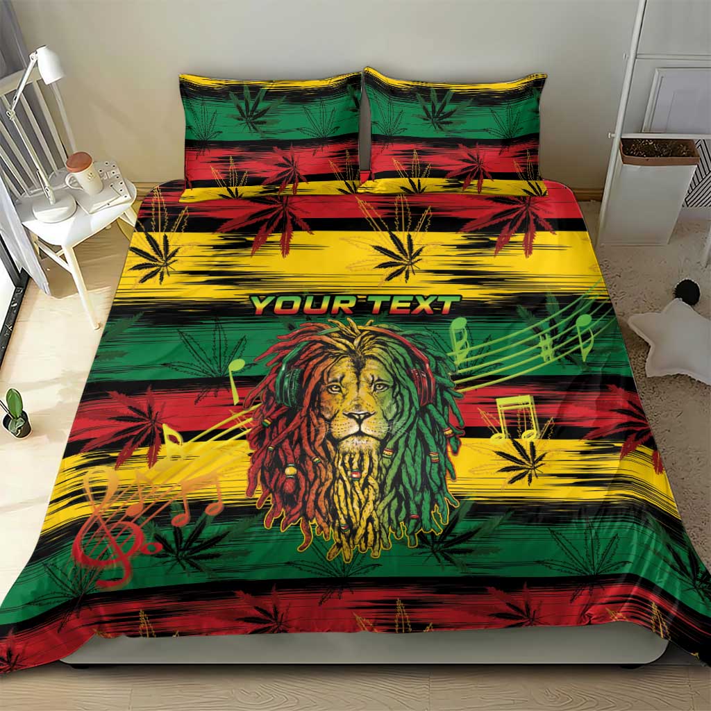 Personalised Rastafarian Lion Bedding Set Cannabis Leaf Pattern - Wonder Print Shop
