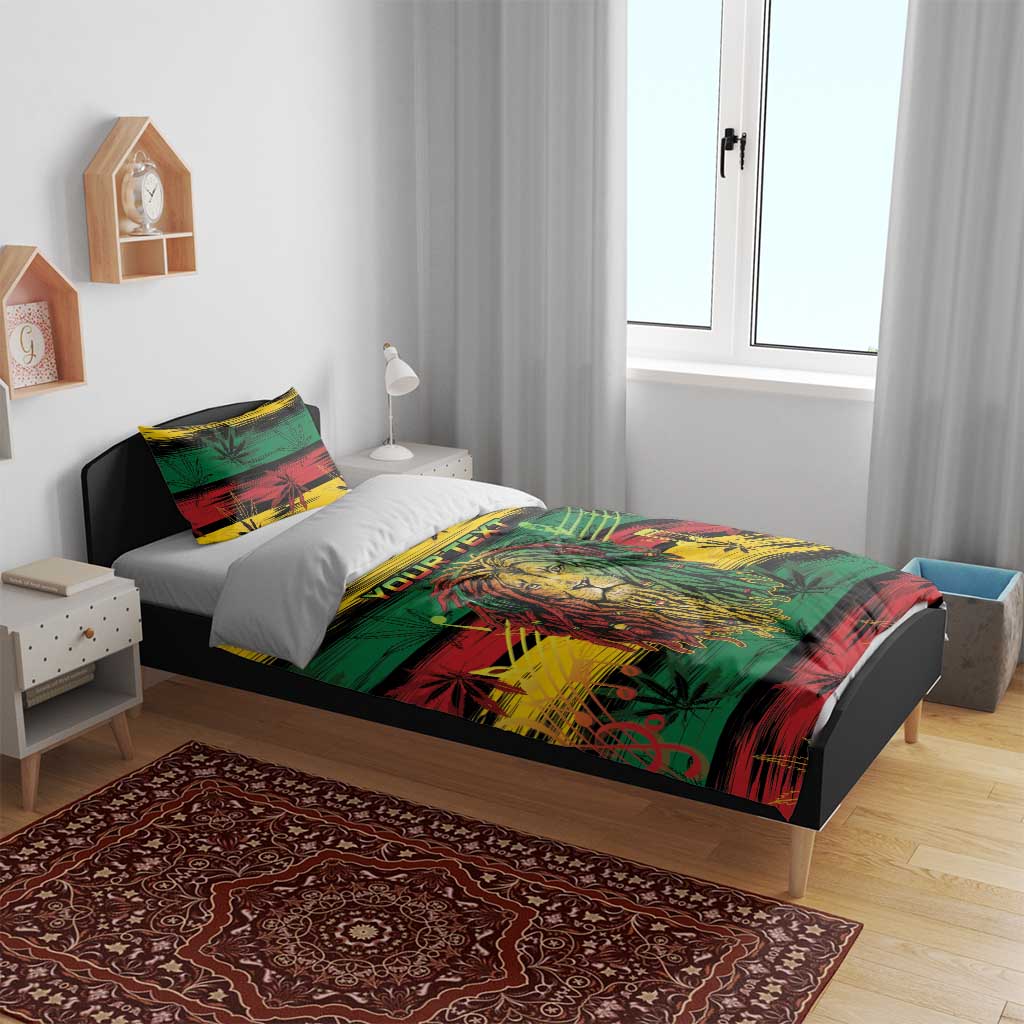 Personalised Rastafarian Lion Bedding Set Cannabis Leaf Pattern - Wonder Print Shop