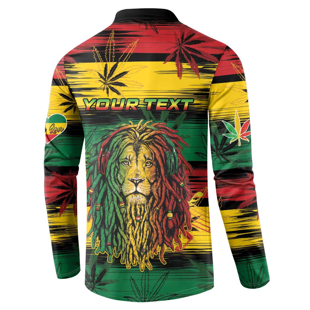 Personalised Rastafarian Lion Button Sweatshirt Cannabis Leaf Pattern - Wonder Print Shop