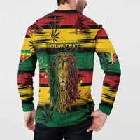 Personalised Rastafarian Lion Button Sweatshirt Cannabis Leaf Pattern - Wonder Print Shop