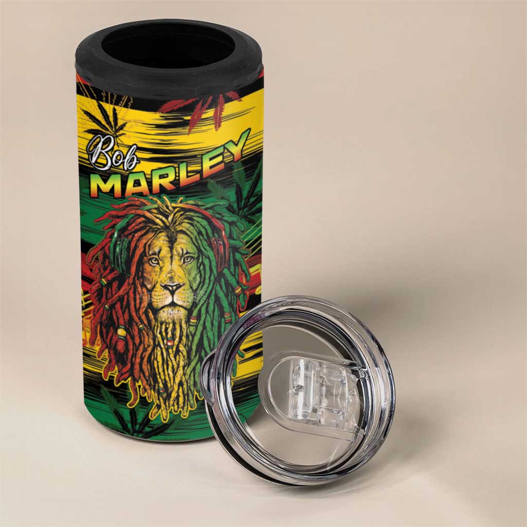 Personalised Rastafarian Lion 4 in 1 Can Cooler Tumbler Cannabis Leaf Pattern - Wonder Print Shop