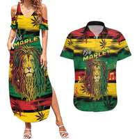 Personalised Rastafarian Lion Couples Matching Summer Maxi Dress and Hawaiian Shirt Cannabis Leaf Pattern - Wonder Print Shop