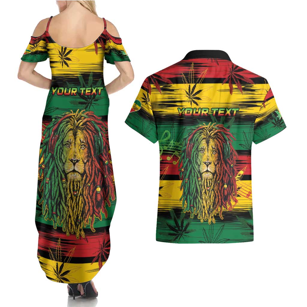 Personalised Rastafarian Lion Couples Matching Summer Maxi Dress and Hawaiian Shirt Cannabis Leaf Pattern - Wonder Print Shop