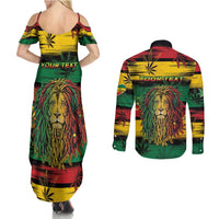 Personalised Rastafarian Lion Couples Matching Summer Maxi Dress and Long Sleeve Button Shirt Cannabis Leaf Pattern - Wonder Print Shop