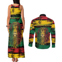 Personalised Rastafarian Lion Couples Matching Tank Maxi Dress and Long Sleeve Button Shirt Cannabis Leaf Pattern - Wonder Print Shop