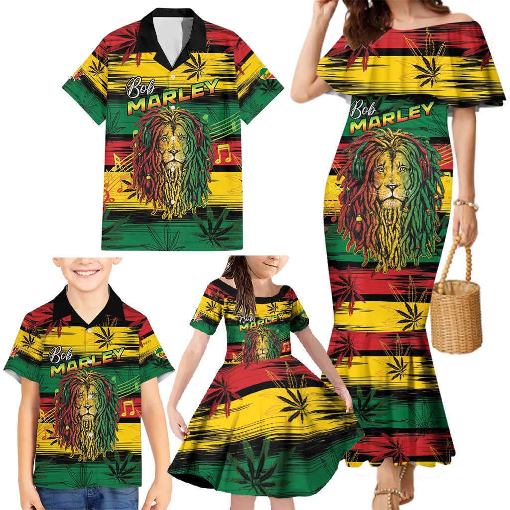 Personalised Rastafarian Lion Family Matching Mermaid Dress and Hawaiian Shirt Cannabis Leaf Pattern - Wonder Print Shop
