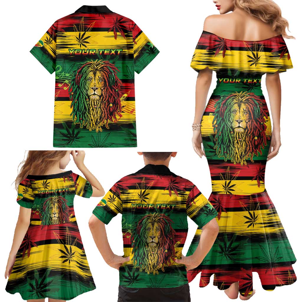 Personalised Rastafarian Lion Family Matching Mermaid Dress and Hawaiian Shirt Cannabis Leaf Pattern - Wonder Print Shop
