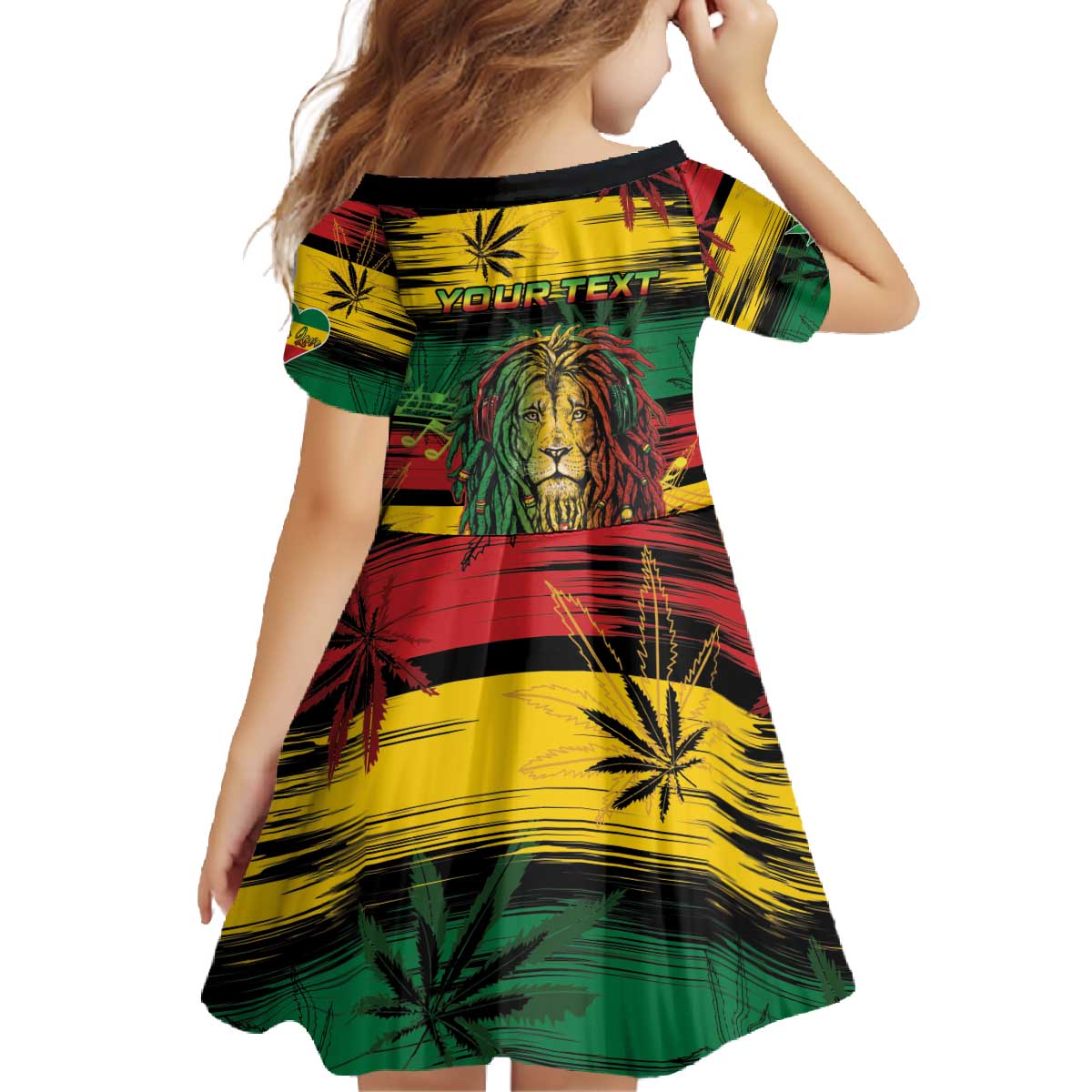 Personalised Rastafarian Lion Family Matching Off The Shoulder Long Sleeve Dress and Hawaiian Shirt Cannabis Leaf Pattern - Wonder Print Shop