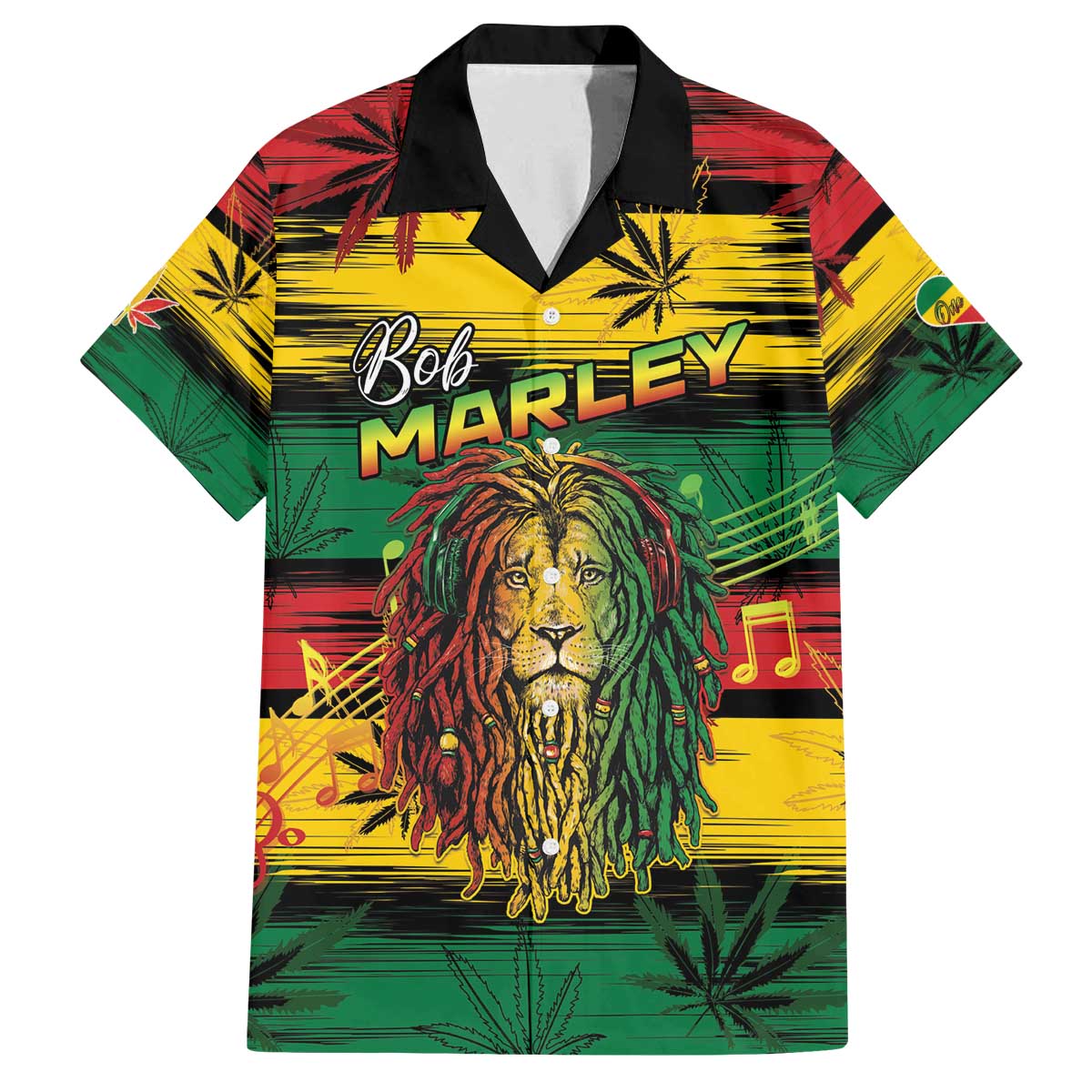 Personalised Rastafarian Lion Family Matching Off The Shoulder Long Sleeve Dress and Hawaiian Shirt Cannabis Leaf Pattern - Wonder Print Shop