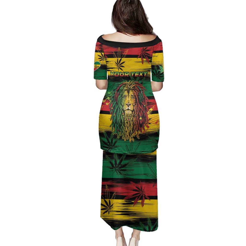 Personalised Rastafarian Lion Family Matching Puletasi and Hawaiian Shirt Cannabis Leaf Pattern - Wonder Print Shop