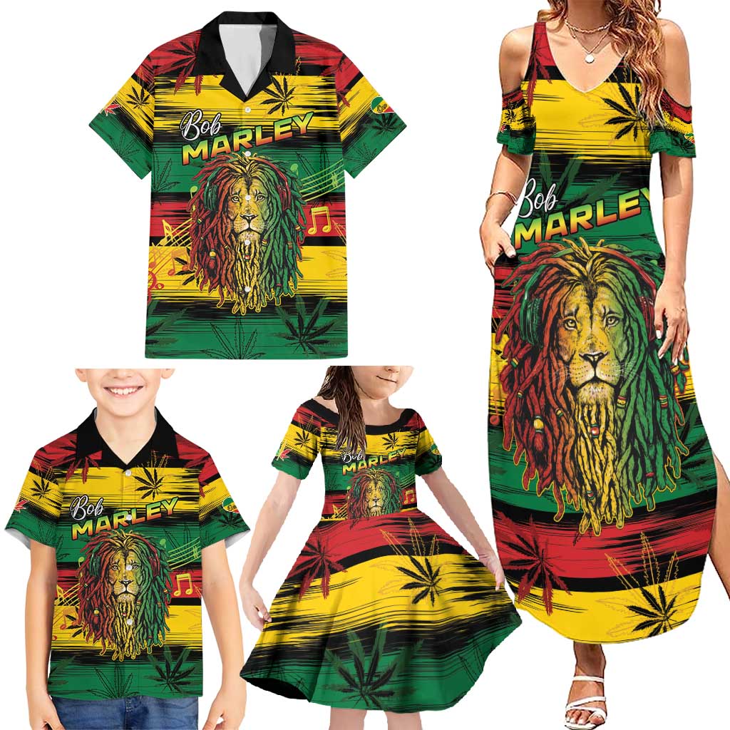 Personalised Rastafarian Lion Family Matching Summer Maxi Dress and Hawaiian Shirt Cannabis Leaf Pattern - Wonder Print Shop