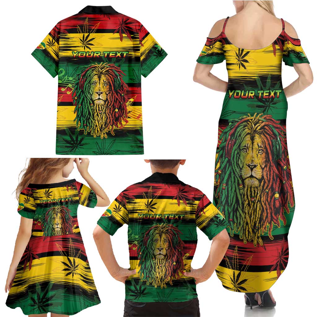 Personalised Rastafarian Lion Family Matching Summer Maxi Dress and Hawaiian Shirt Cannabis Leaf Pattern - Wonder Print Shop