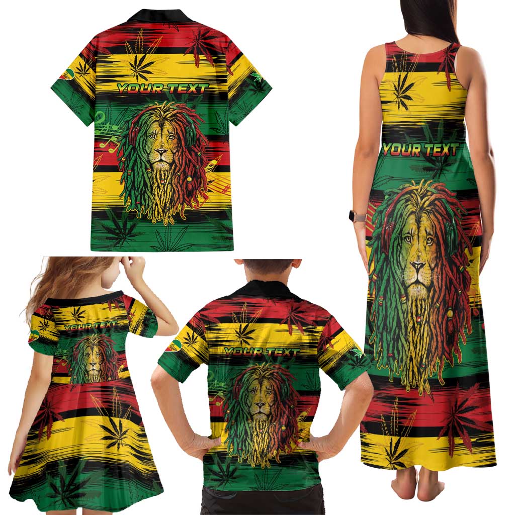Personalised Rastafarian Lion Family Matching Tank Maxi Dress and Hawaiian Shirt Cannabis Leaf Pattern - Wonder Print Shop