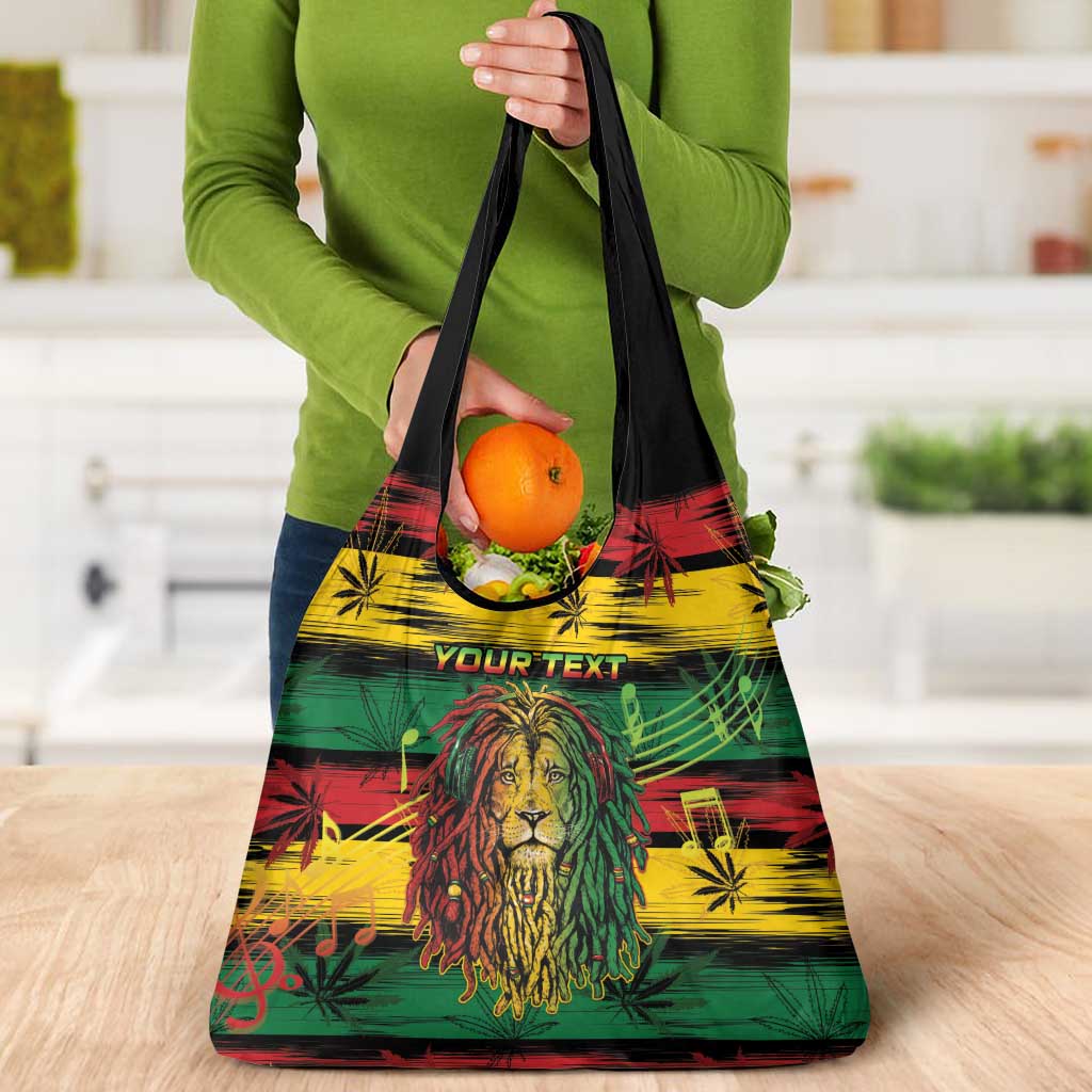 Personalised Rastafarian Lion Grocery Bag Cannabis Leaf Pattern