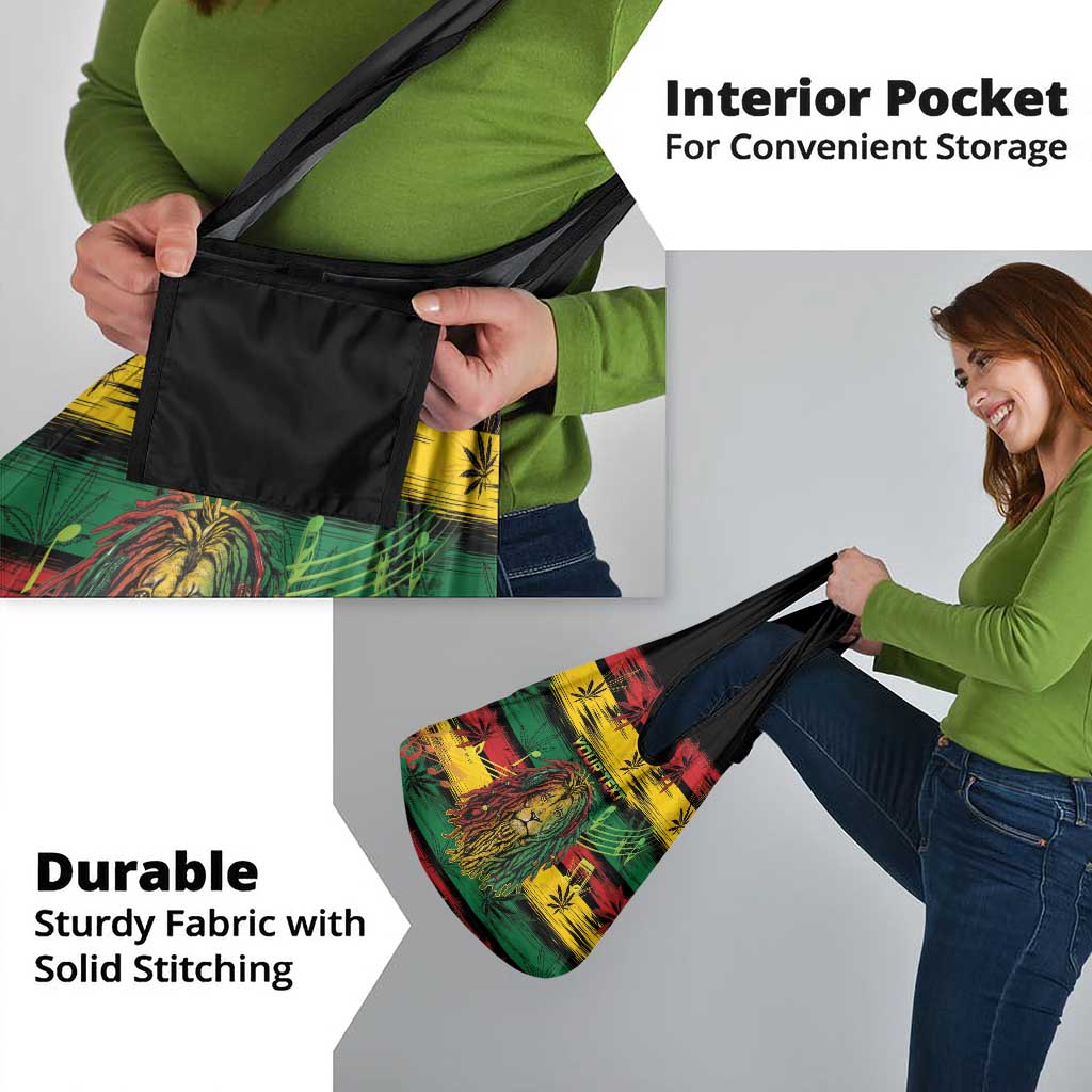 Personalised Rastafarian Lion Grocery Bag Cannabis Leaf Pattern