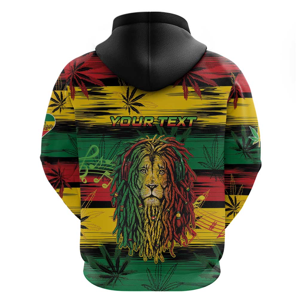 Personalised Rastafarian Lion Hoodie Cannabis Leaf Pattern - Wonder Print Shop