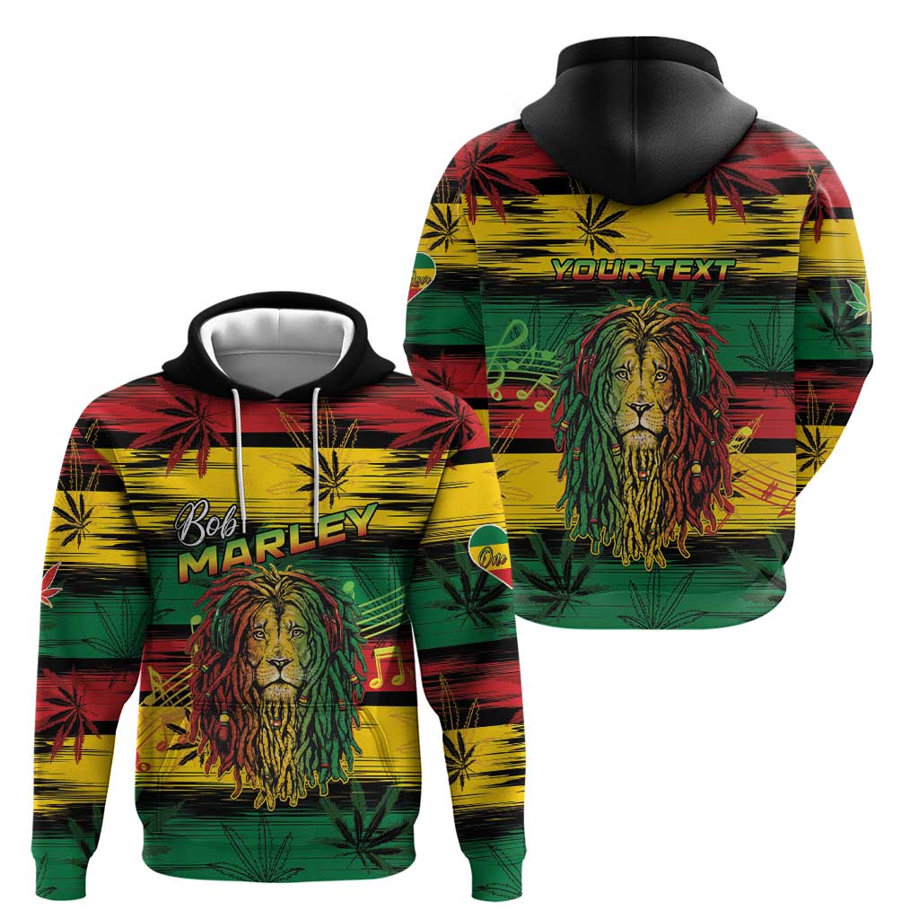 Personalised Rastafarian Lion Hoodie Cannabis Leaf Pattern - Wonder Print Shop