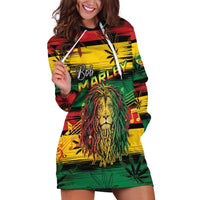 Personalised Rastafarian Lion Hoodie Dress Cannabis Leaf Pattern - Wonder Print Shop