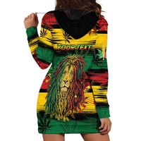 Personalised Rastafarian Lion Hoodie Dress Cannabis Leaf Pattern - Wonder Print Shop