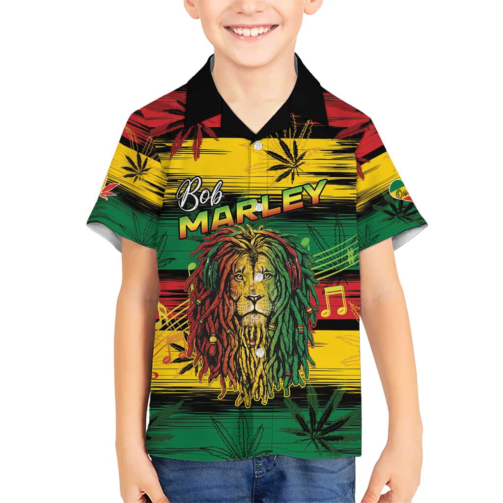 Personalised Rastafarian Lion Kid Hawaiian Shirt Cannabis Leaf Pattern - Wonder Print Shop