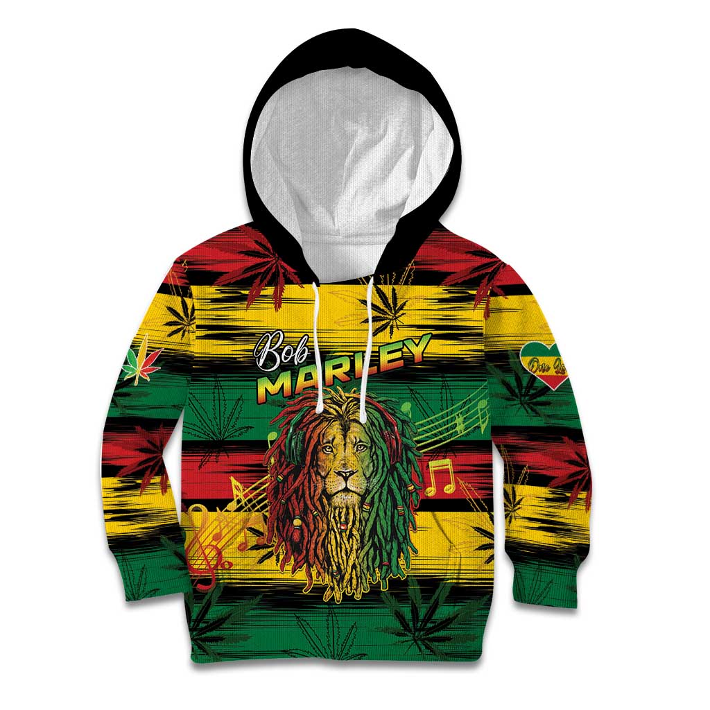 Personalised Rastafarian Lion Kid Hoodie Cannabis Leaf Pattern - Wonder Print Shop