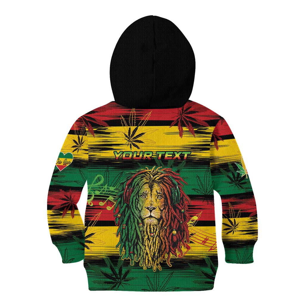 Personalised Rastafarian Lion Kid Hoodie Cannabis Leaf Pattern - Wonder Print Shop