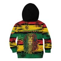 Personalised Rastafarian Lion Kid Hoodie Cannabis Leaf Pattern - Wonder Print Shop