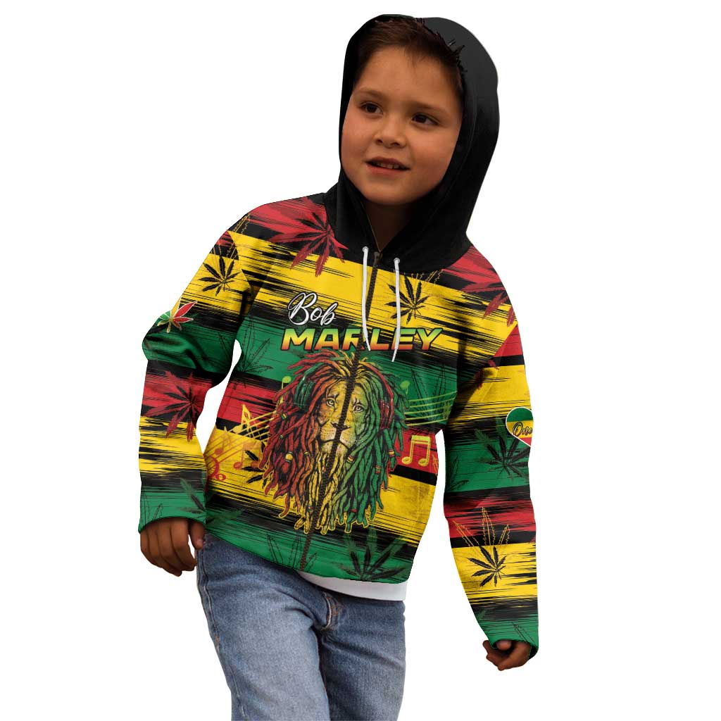 Personalised Rastafarian Lion Kid Hoodie Cannabis Leaf Pattern - Wonder Print Shop