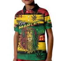 Personalised Rastafarian Lion Kid Polo Shirt Cannabis Leaf Pattern - Wonder Print Shop