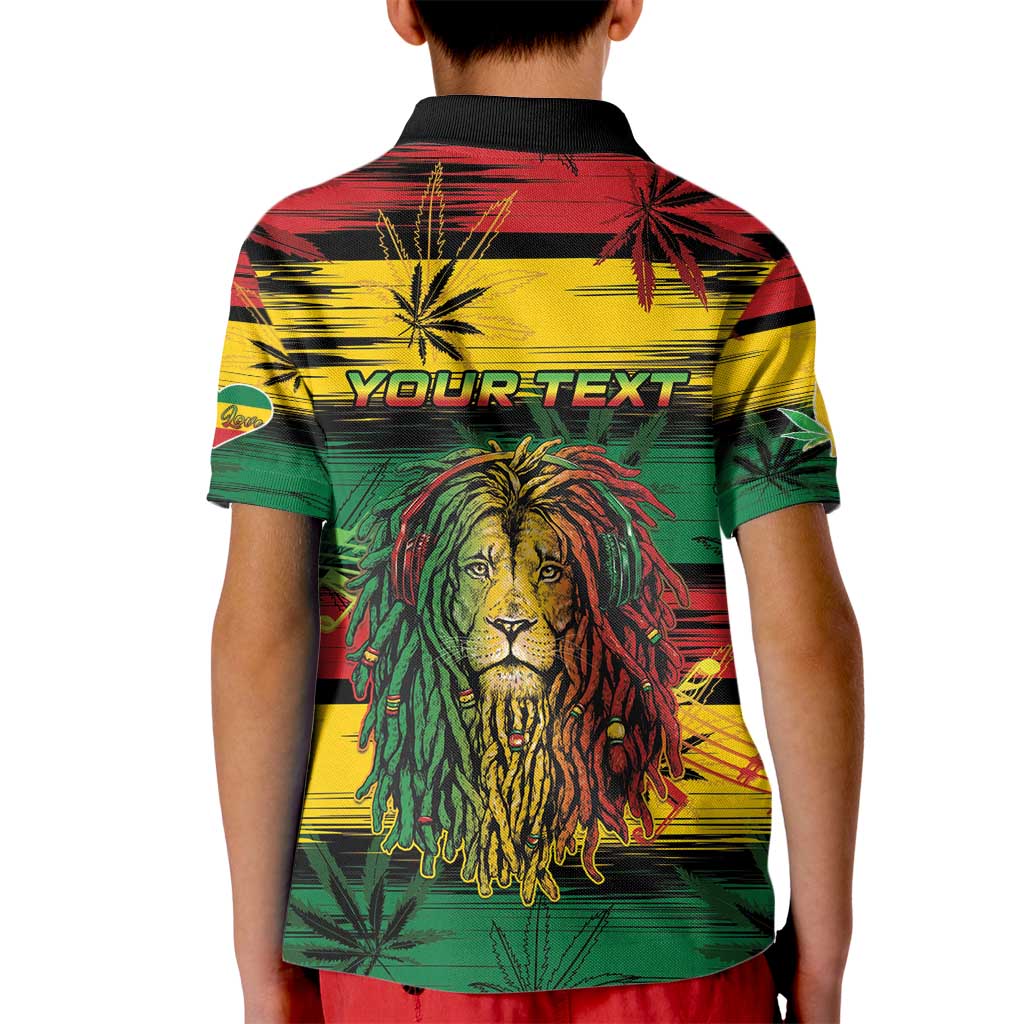 Personalised Rastafarian Lion Kid Polo Shirt Cannabis Leaf Pattern - Wonder Print Shop