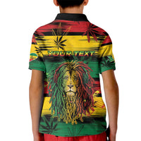 Personalised Rastafarian Lion Kid Polo Shirt Cannabis Leaf Pattern - Wonder Print Shop