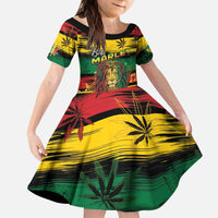 Personalised Rastafarian Lion Kid Short Sleeve Dress Cannabis Leaf Pattern - Wonder Print Shop