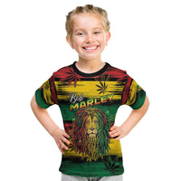 Personalised Rastafarian Lion Kid T Shirt Cannabis Leaf Pattern - Wonder Print Shop