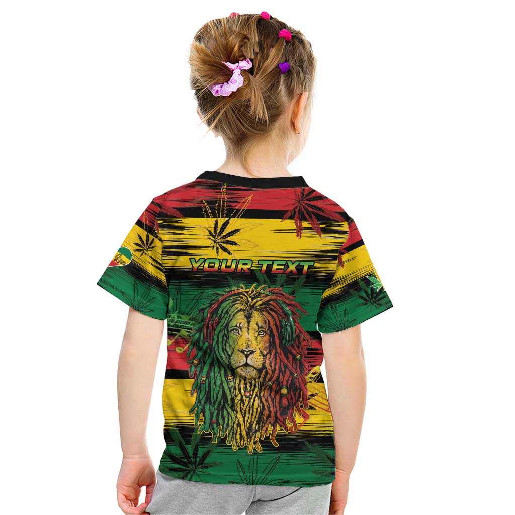 Personalised Rastafarian Lion Kid T Shirt Cannabis Leaf Pattern - Wonder Print Shop