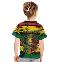 Personalised Rastafarian Lion Kid T Shirt Cannabis Leaf Pattern - Wonder Print Shop