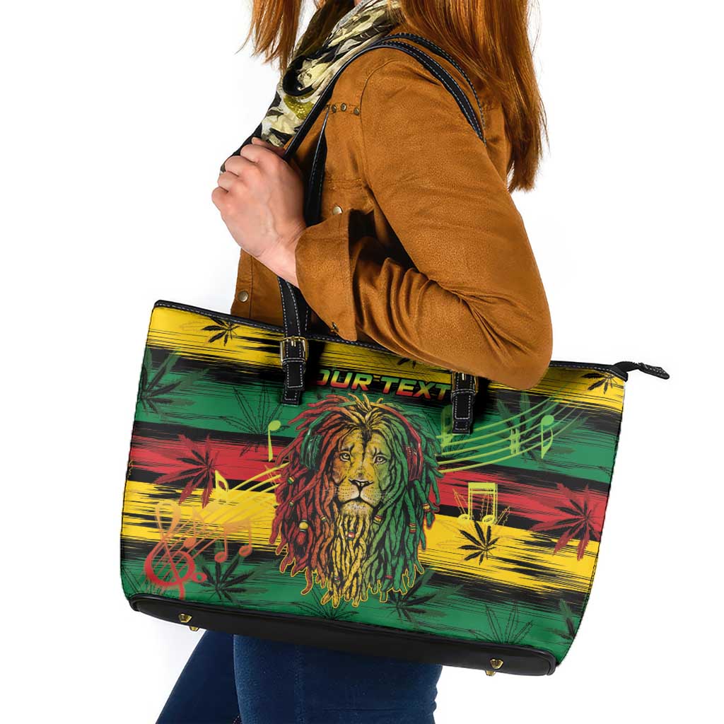 Personalised Rastafarian Lion Leather Tote Bag Cannabis Leaf Pattern - Wonder Print Shop
