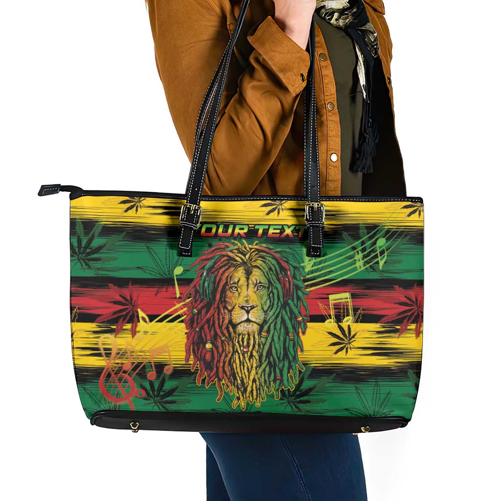 Personalised Rastafarian Lion Leather Tote Bag Cannabis Leaf Pattern - Wonder Print Shop