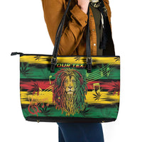Personalised Rastafarian Lion Leather Tote Bag Cannabis Leaf Pattern - Wonder Print Shop