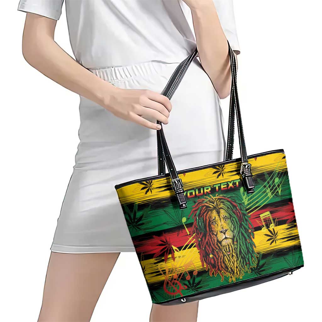 Personalised Rastafarian Lion Leather Tote Bag Cannabis Leaf Pattern - Wonder Print Shop