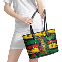 Personalised Rastafarian Lion Leather Tote Bag Cannabis Leaf Pattern - Wonder Print Shop