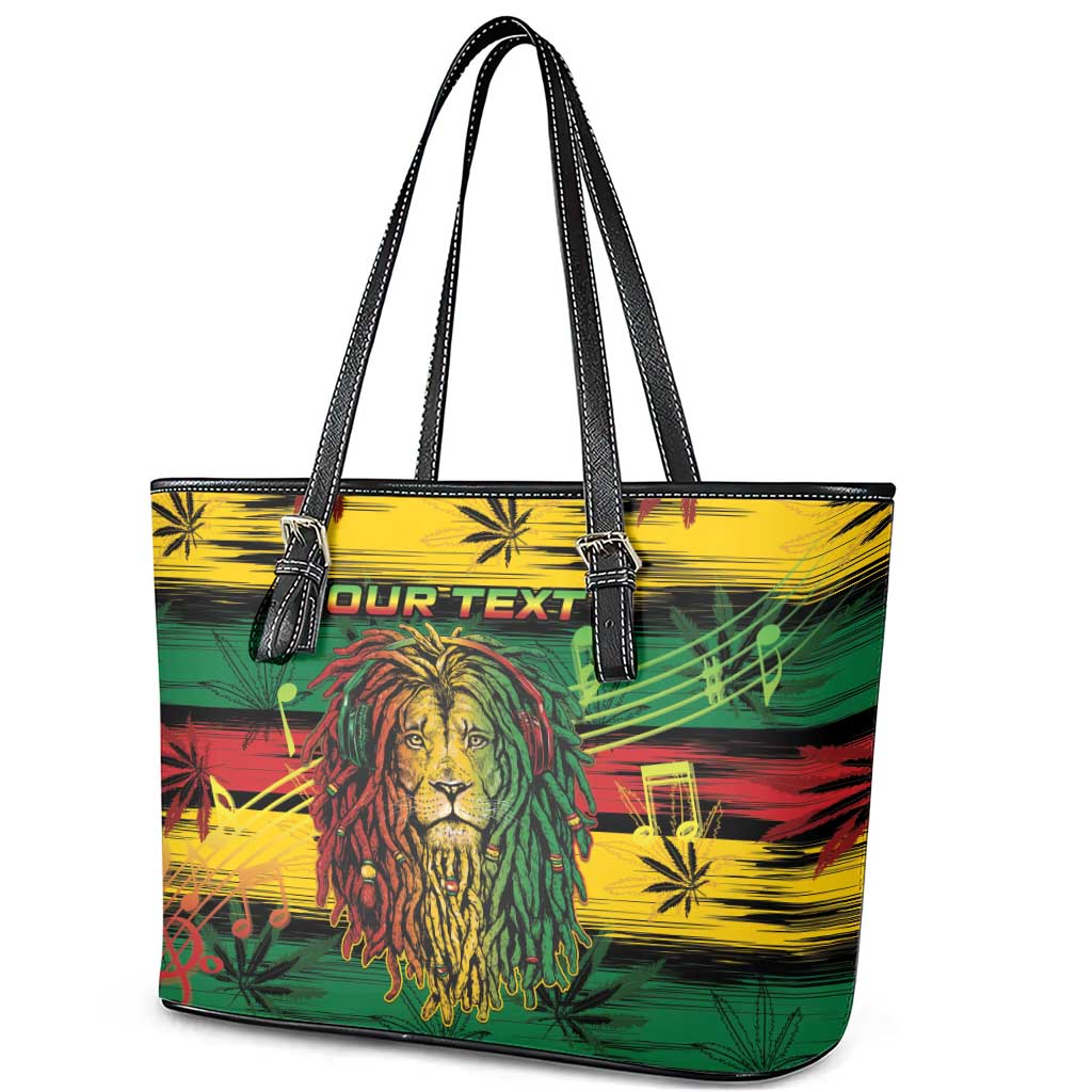 Personalised Rastafarian Lion Leather Tote Bag Cannabis Leaf Pattern - Wonder Print Shop