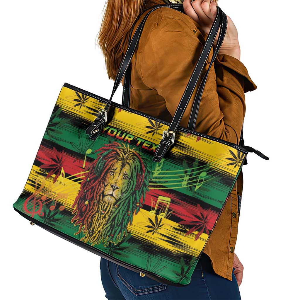 Personalised Rastafarian Lion Leather Tote Bag Cannabis Leaf Pattern - Wonder Print Shop