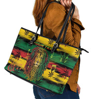 Personalised Rastafarian Lion Leather Tote Bag Cannabis Leaf Pattern - Wonder Print Shop