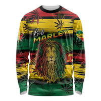 Personalised Rastafarian Lion Long Sleeve Shirt Cannabis Leaf Pattern - Wonder Print Shop