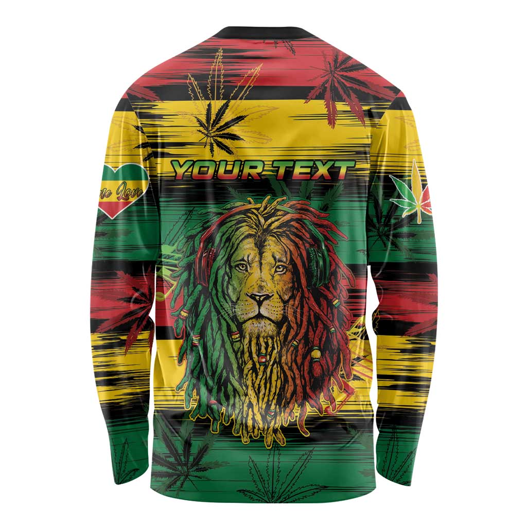 Personalised Rastafarian Lion Long Sleeve Shirt Cannabis Leaf Pattern - Wonder Print Shop