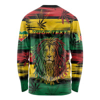 Personalised Rastafarian Lion Long Sleeve Shirt Cannabis Leaf Pattern - Wonder Print Shop