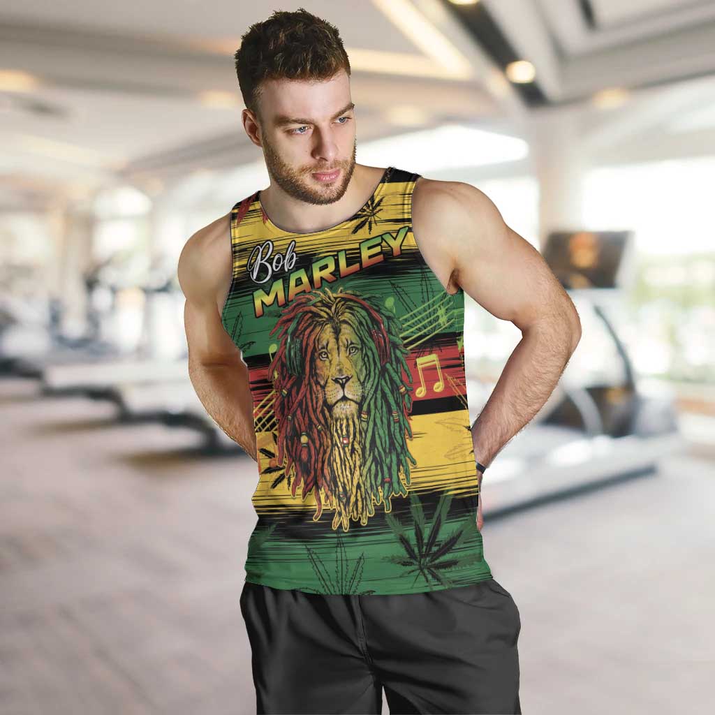 Personalised Rastafarian Lion Men Tank Top Cannabis Leaf Pattern - Wonder Print Shop